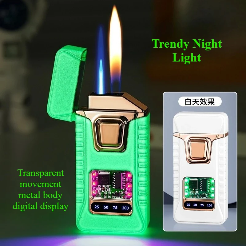 Intelligent voice controlled induction dual fire direct injection lighter butane inflatable metal windproof high-end smoker gift