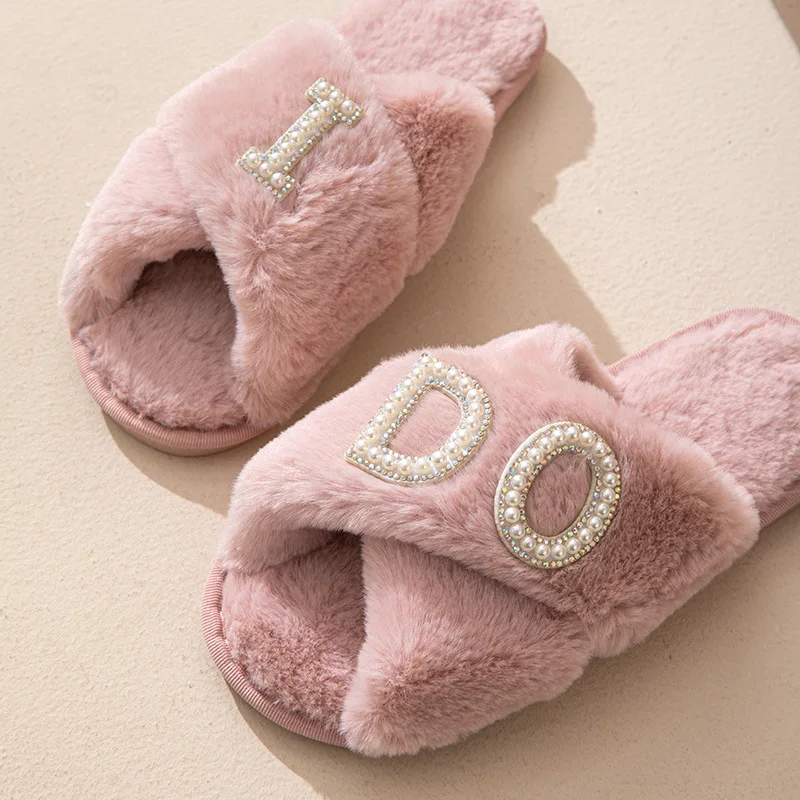 Women Plush Slippers Wedding Slippers Creative and Charm Accessories for Bridal Parties Event Fashion forward Slippers