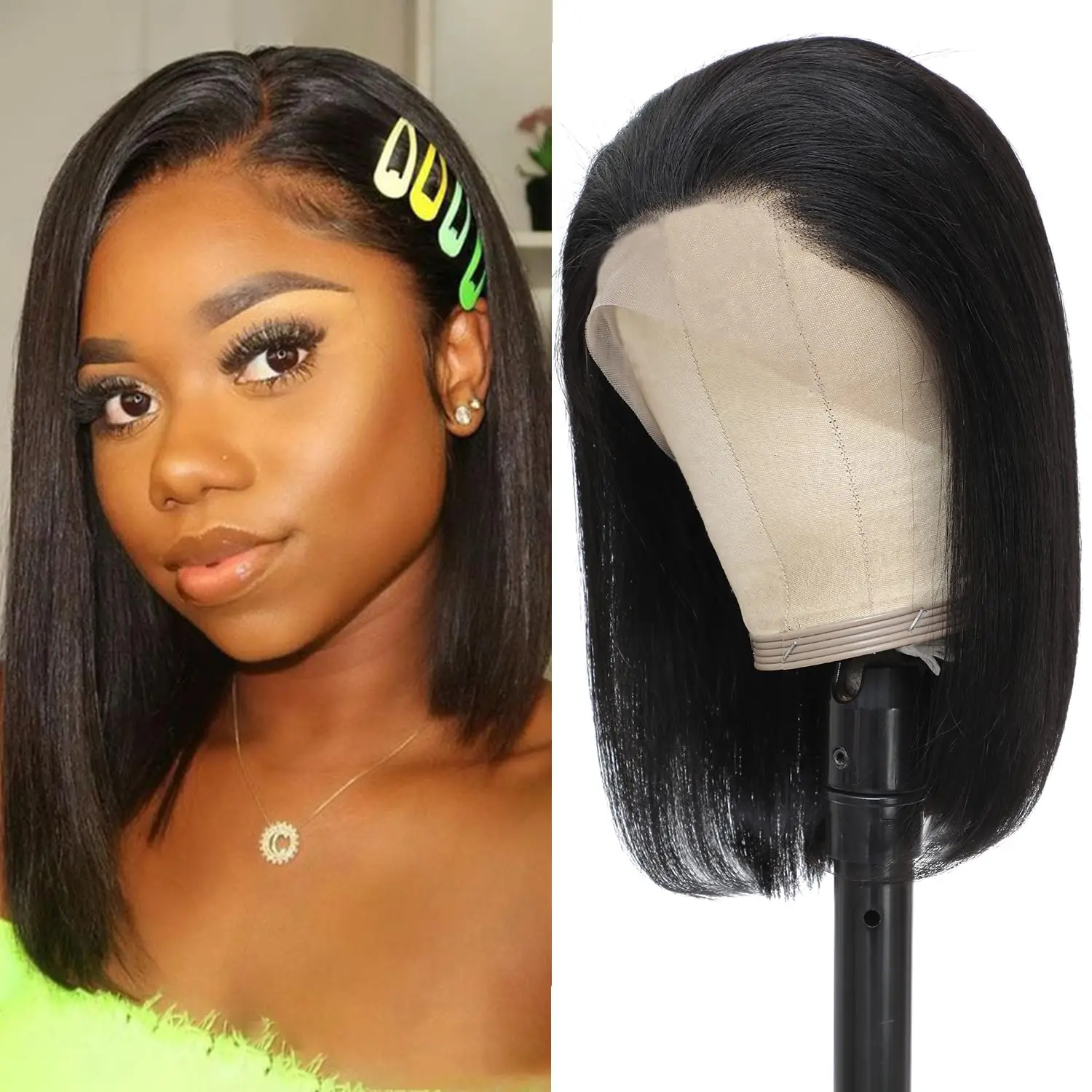 

4/27 Highlight Bob Wigs Straight Lace Front Wig Human Hair Ombre Frontal Bob Wig Human Hair gluelss wear to go Ombre Brown Wig