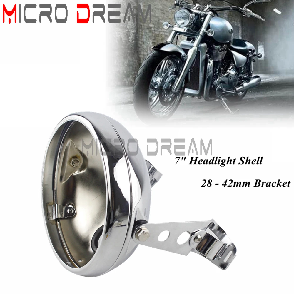  For Harley Sportster Dyna Softail Fat Boy Chrome Motorcycle 7 inch LED Headlight Housing Cover Bracket Headlamp Bucket w/ Clamp