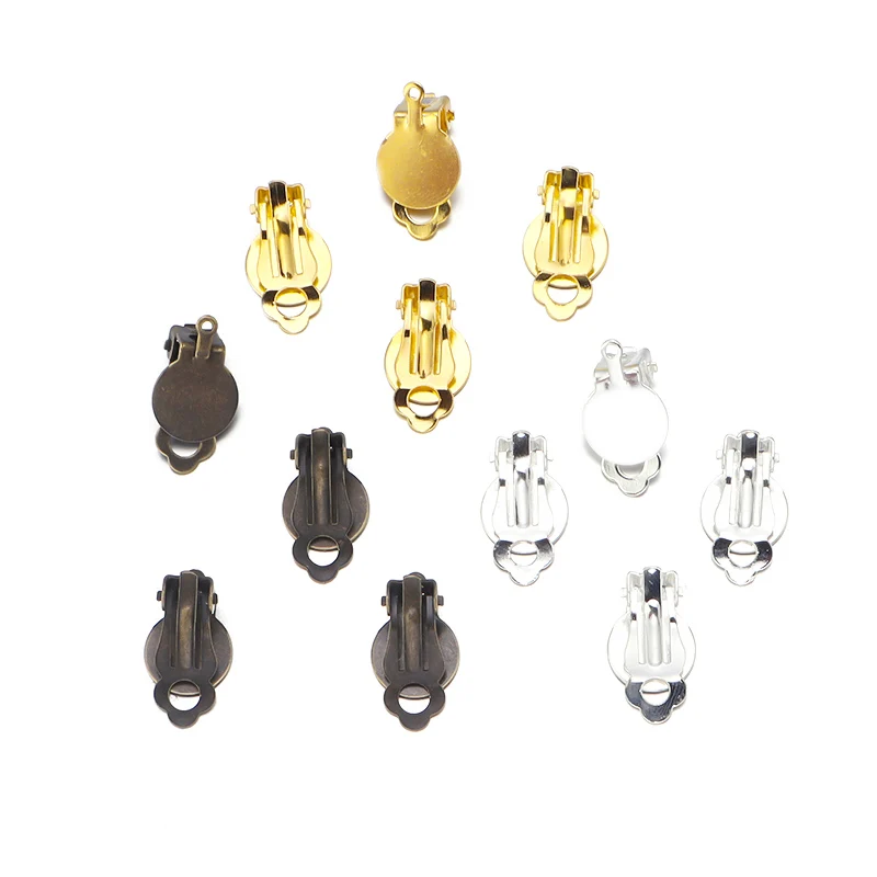 50 teile/los Fit 10mm Gold Farbe Ohr Clip Basis Ohrringe Blank Einstellung Glascabochons Ohrring Erkenntnisse DIY Schmuck Machen liefert – Detail 2