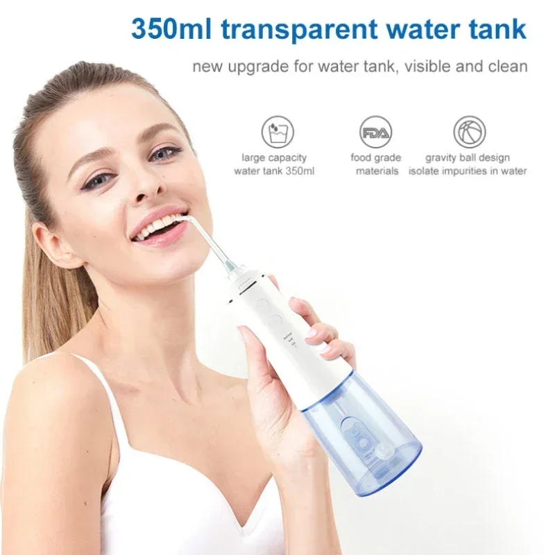 MUBE-irrigador bucal inalámbrico, hilo Dental de agua para la salud Dental y Oral, 3 modos, 5 puntas, resistente al agua IPX7, tanque de agua de 350ml AOW06