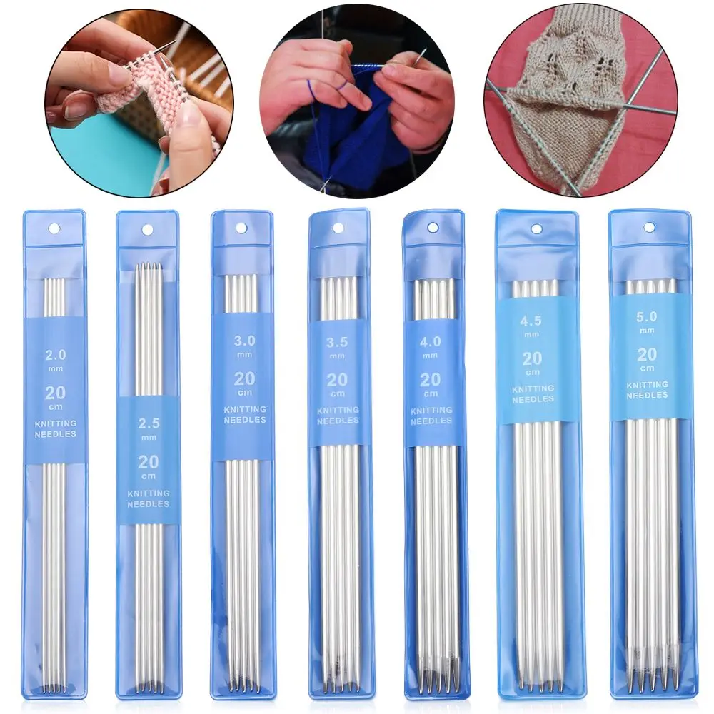 5Pcs/set Stainless Steel Yarn Sewing Accessories Craft Set Straight Knitting Needles Metal Crochet Knitting Tools Crochet Hooks