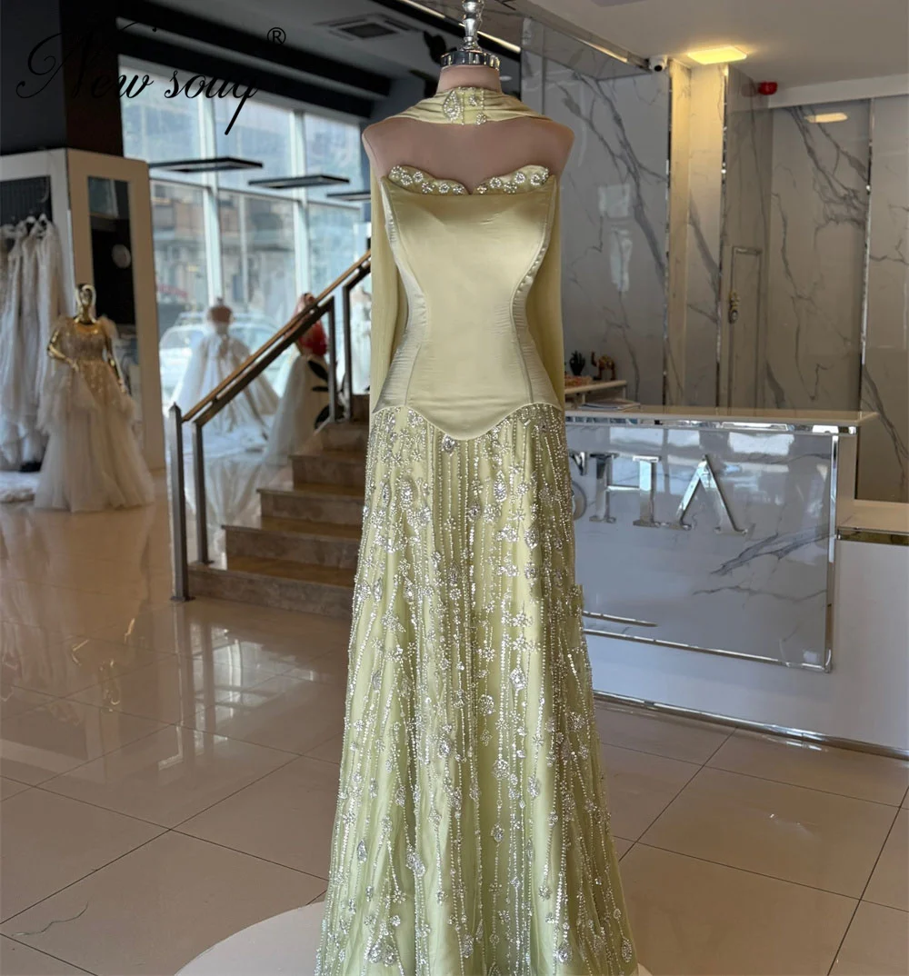 

Arabic Sage Green A Line Evening Dresses Beaded Appliques Formal Prom Dress Customized Birthday Party Re3ception Gowns