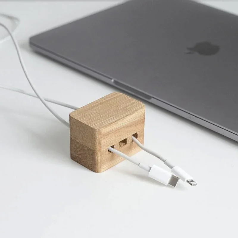 

Wood Cable Organizer Custom Three Slot Fixator Paste Desktop Charging Data Cable Storage Magnetic Suction Protection Cable Clip