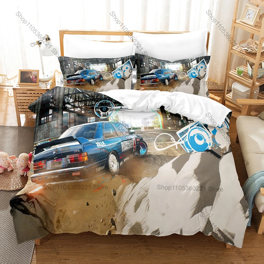 Cool Need for Speed Unbound Themed Duvet Cover + 2 Pillowcases, Lakeshore Street Racing Graphic Bedding Set Home Dorm Decoration