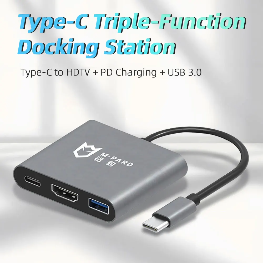 USB C 3-in-1 Hub Adapter with 4K HDTV VGA USB3.0 Ports, 45W PD Charging, Aluminum Dock for MacBook Windows Android Huawei Laptop