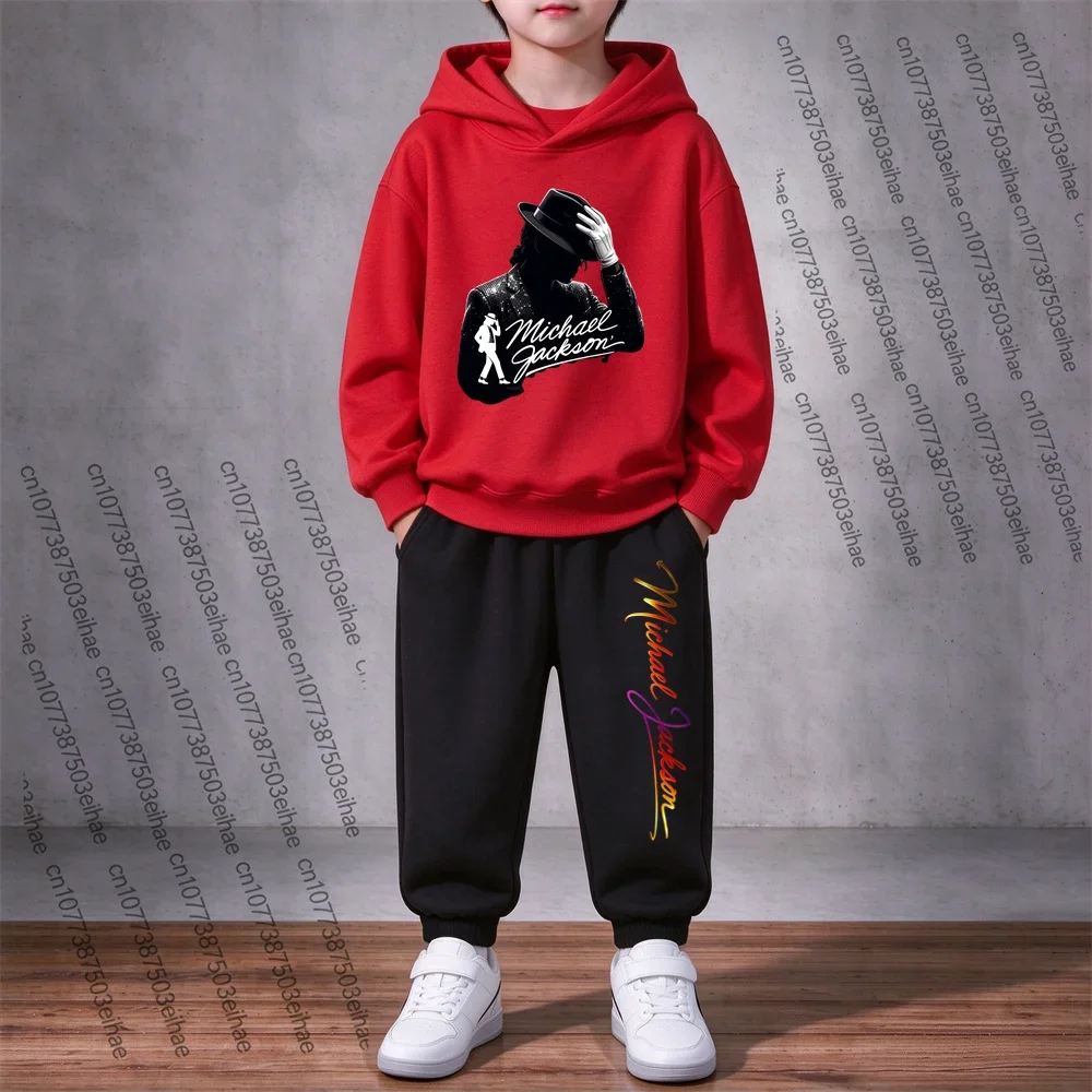 Boys Girls Michael Jackson Printed 2Pcs Hoodie Pants Suit 3-12Y Children Autumn Long Sleeve Hooded Sweatshirt Street Clothing