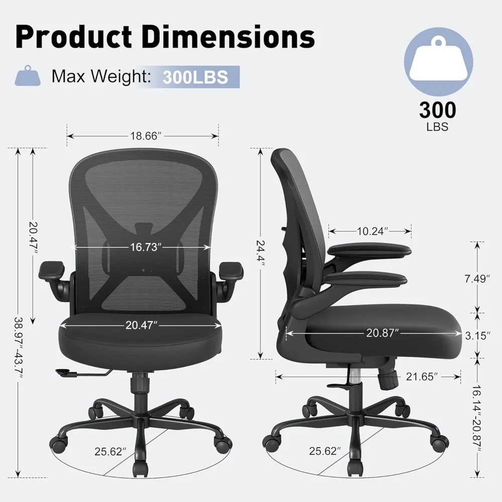 كرسي مكتب مريح قابل للتعديل لدعم قطني مع أذرع قابلة للطي، كرسي مكتب بعجلات للمكتب المنزلي، أسود #2