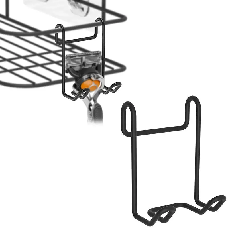 

2Pcs No-Drill Stainless Steel Razor Holder Hooks Bathroom Shelf Accessory Hooks For Corner Shelves Shaving Tool Organizer