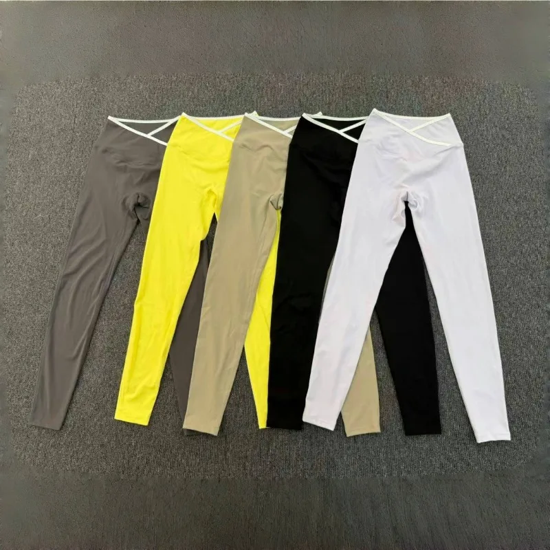 سراويل اليوغا النسائية عارية التجفيف السريع الورك رفع عالية الخصر السراويل الرياضية المتقاطعة في الهواء الطلق عارضة اللياقة البدنية تشغيل السراويل #6