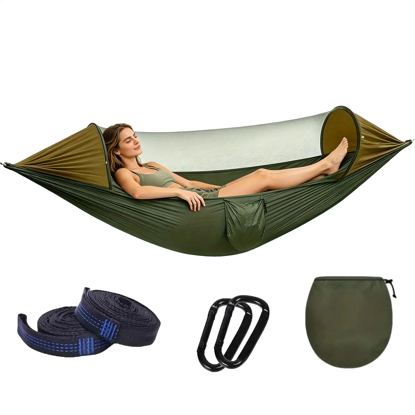 

Camping Hammock Fully Automatic Quick-Opening Camp Hammock with Gnats Net for Women Men Campers Family Hikers Backpacking Beach
