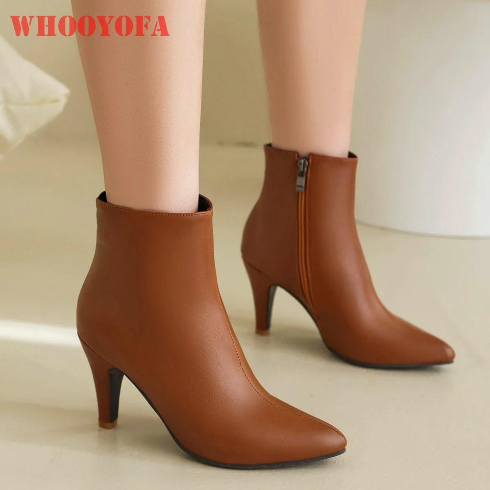 

2026 Spring New Fashion Brown Apricot Women Ankle Booties High Spike Heels Lady Formal Shoes Plus Small Big Size 10 33 44 47
