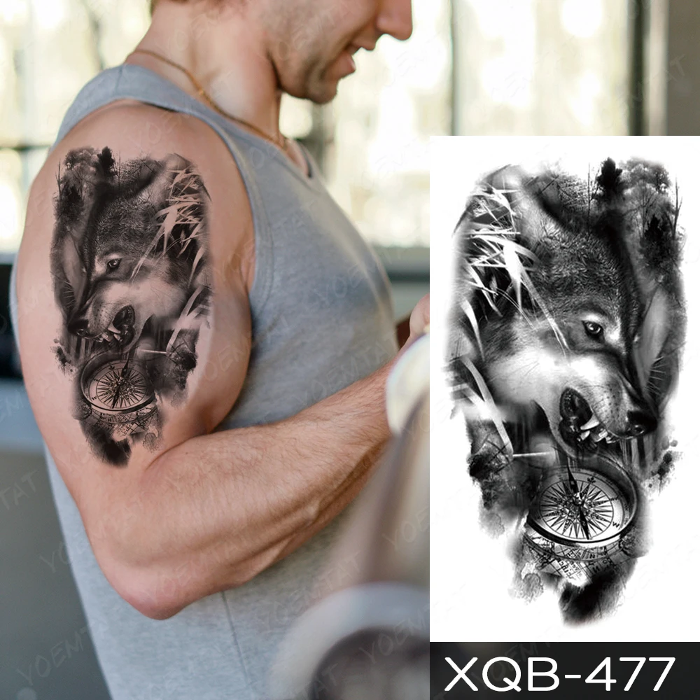 Waterproof Temporary Tattoo Stickers Fox Lion Tiger Wolf Peony Rose Flowers Leaf Flash Tatto Women Men Body Art Arm Fake Tattoos