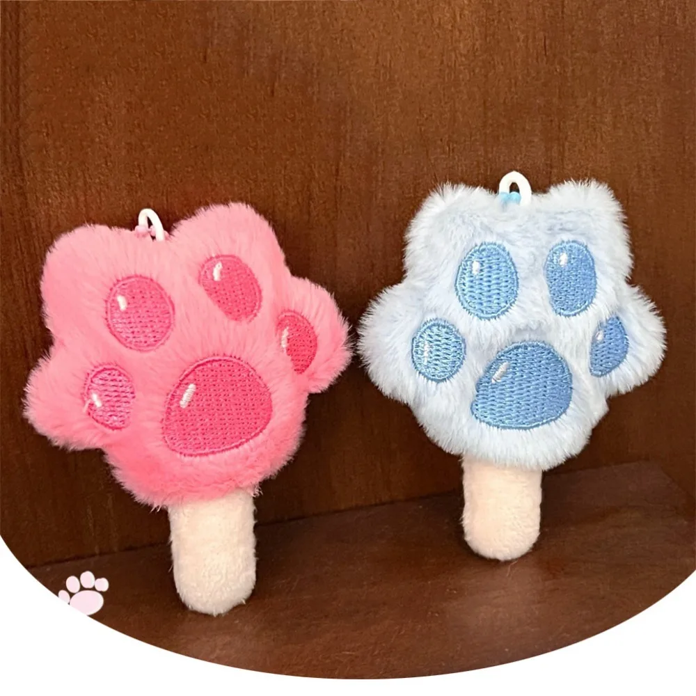 Animal Kitten Cat Paw Popsicle Keychain Fluffy Soft Stuffed Keyring Cartoon Ins Car Key Pendant Friends Birthday Gifts