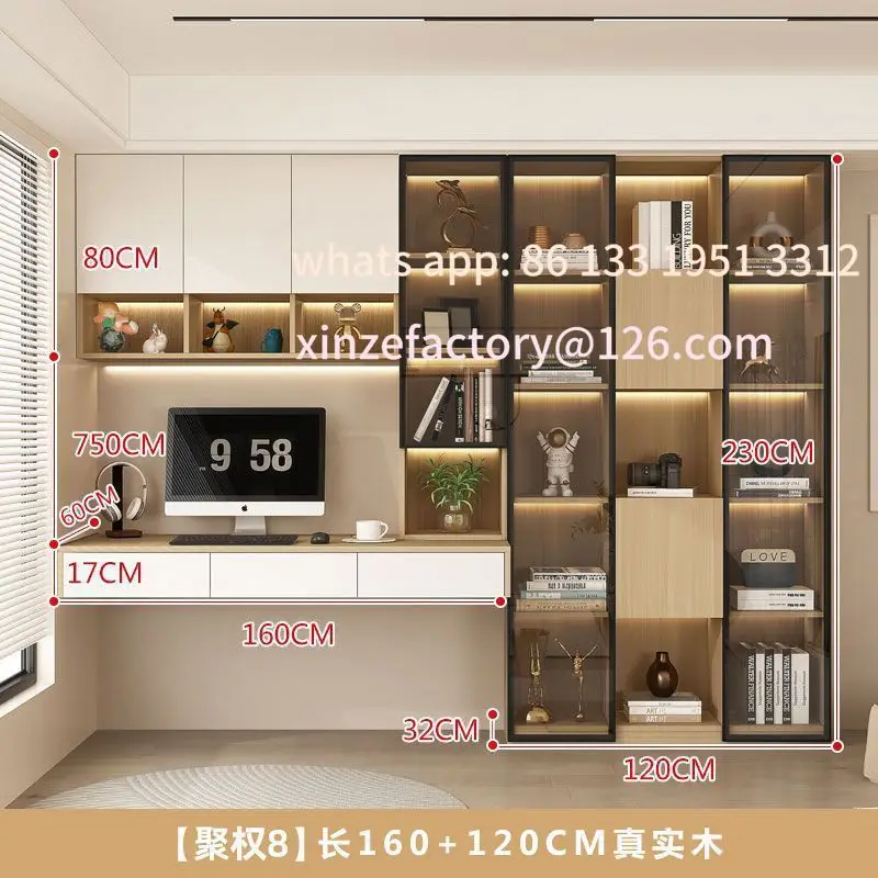

Bookshelf all-in-one table combination solid wood home desktop computer desk light luxury desk student writing desk