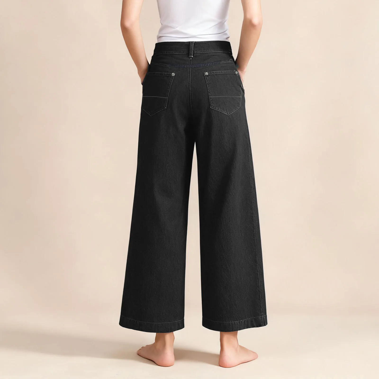 Damskie szerokie jeansy modne, codzienne, jednolite, luźne, o średnim stanie, spodnie dżinsowe z kieszeniami.