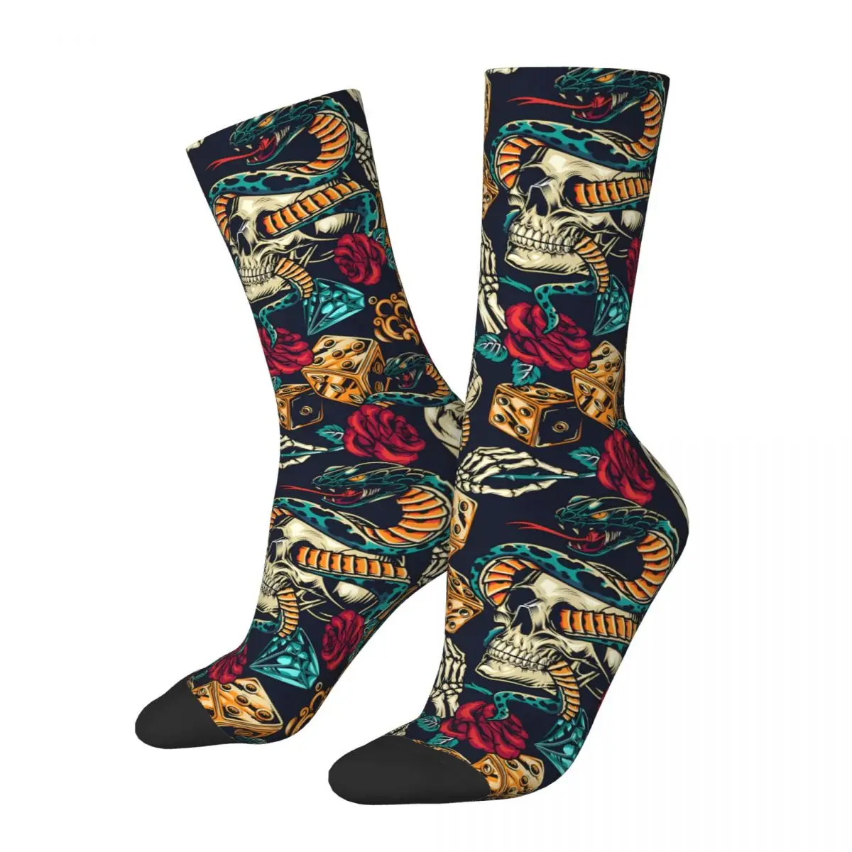 Vintage Tattoos Colorful Skull Skeleton Socks Male Mens Women Winter Stockings Printed