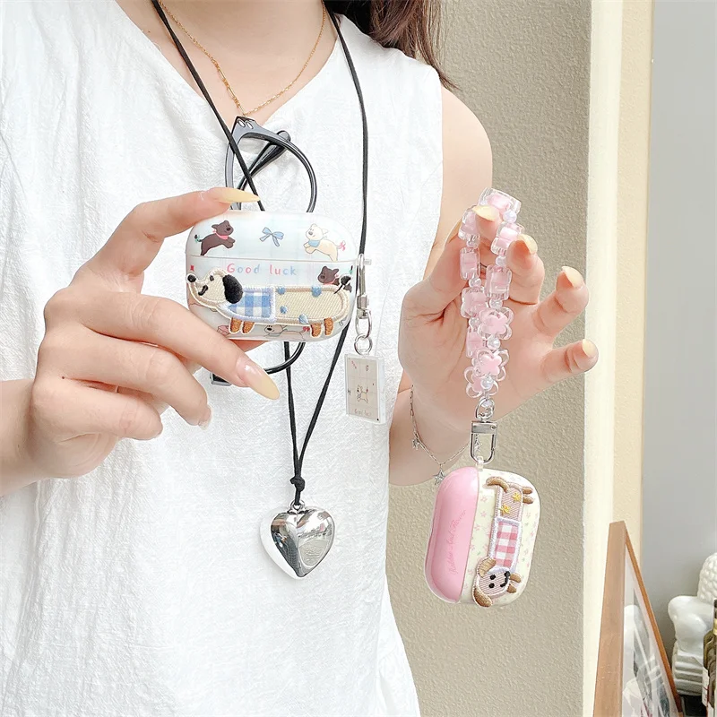 

For Huawei Freebuds 4 4E 5i 6i SE2 SE3 Pro3 4 Clip Case Cute Catoon Stitchwork Puppy Earphone Protective Case with Pendant Cover