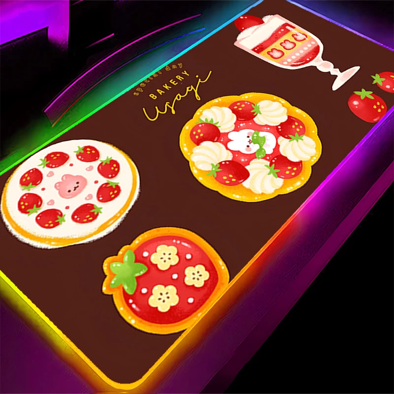 RGB LED Mouse Pad Rubber Mousepad Computer Gaming Accessories Keyboard Pad Office Decoracion Desk Dessert illustration Mouse Mat