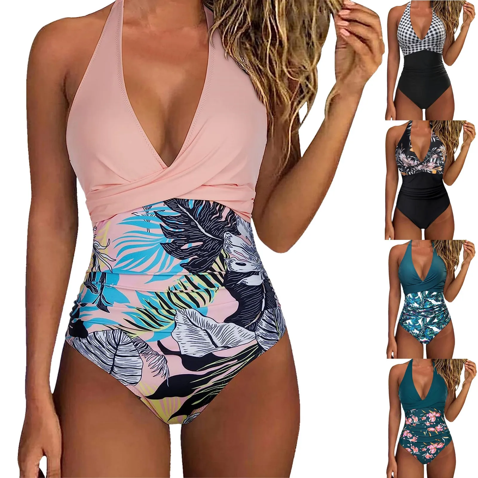 Tummy Control One-piece Swimsuit Female Backless Design Halter Beachwear Women's Swimwear Bathing Suit Women Monokini Swimsuit