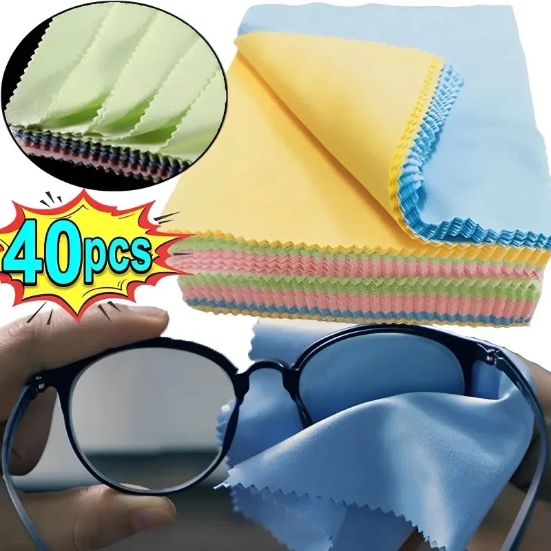 40PCS Suede Eyeglasses Cleaning Cloth Premium Microfiber Eyeglasses Cloth Cell Phone Screen Cleaning Cloth Random Color