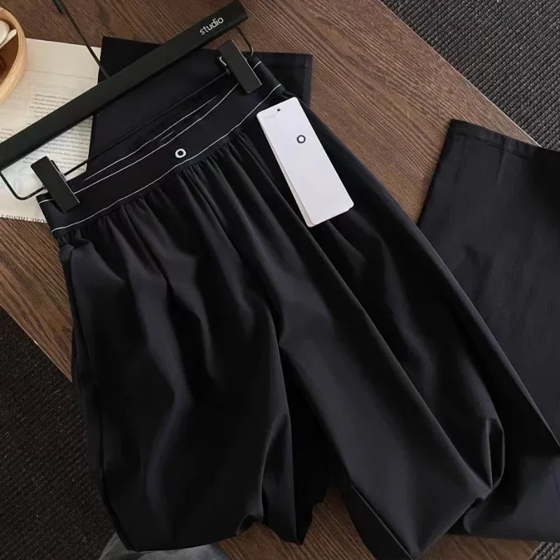 

New Elastic High Waist American Style Pants Solid Casual Sports Pants 2025 Fashion High Street Summer Yoga Straight Trousers