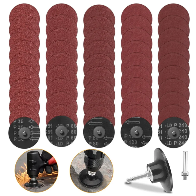 

53Pcs Sandpaper 36-240 Grit Grinding Wheel Set Quick Change Combination For Wood Furniture Finishing/Metal/Automotive Polishing