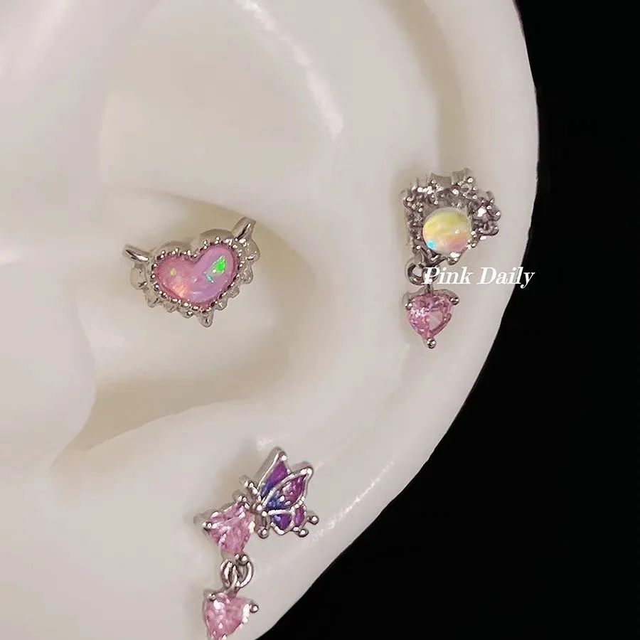 European and American Gradient Powder Zircon Ear Bone Nails Heart-shaped Butterfly Cochlear Nails Sweet Fashionable Personalized