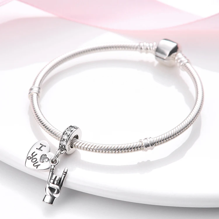 Original Charms 925 Sterling Silver Heart Hand Pendant Beads Fit Bracelet Women Jewelry Making Diy Gift