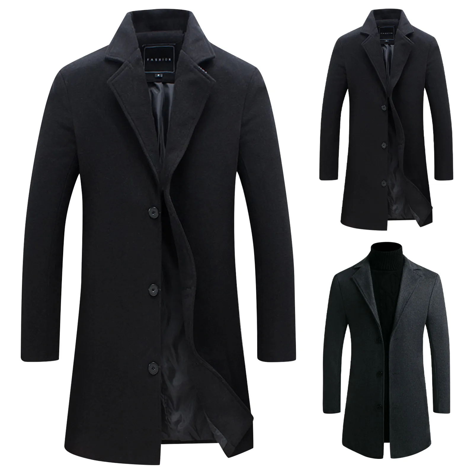 Men's Trench Autumn/winter Single Row Button Woolen Jacket Long Length Casual Trench Coat Smooths Your Silhouette Overcoat