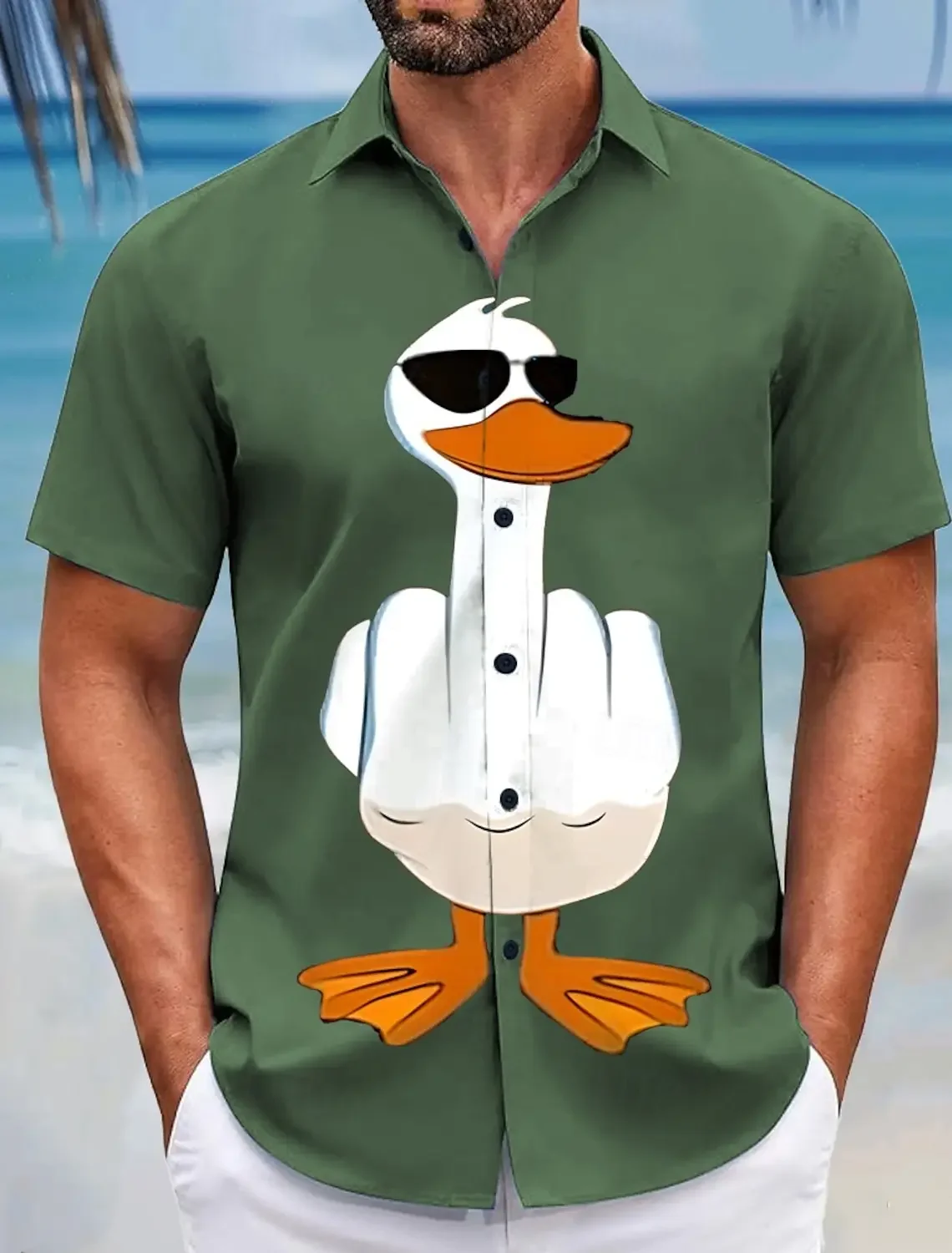 

Мужская рубашка с забавным принтом утки, летняя гавайская рубашка на пуговицах, с коротким рукавом, летняя рубашка с отложным воротником и 3D-принтом