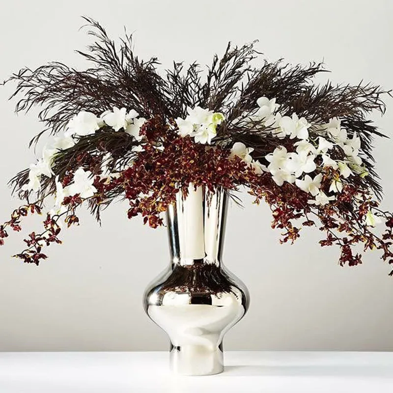

Electroplated Silver Conical Glass Vase, Flower Arrangement, Glass Container, Countertop Vase, Living Room Decoration Ornament