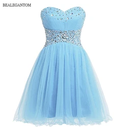 Bealegantom Beaded Tulle Prom Homecoming Dresses A-Line Mini Cocktail Graudation Party Gowns QA2022-13