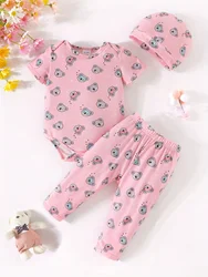 3-Piece Newborn Baby Summer Sweet and Cute Koala Print Set Skin-Friendly Comfortable Breathable Leisure Baby Set