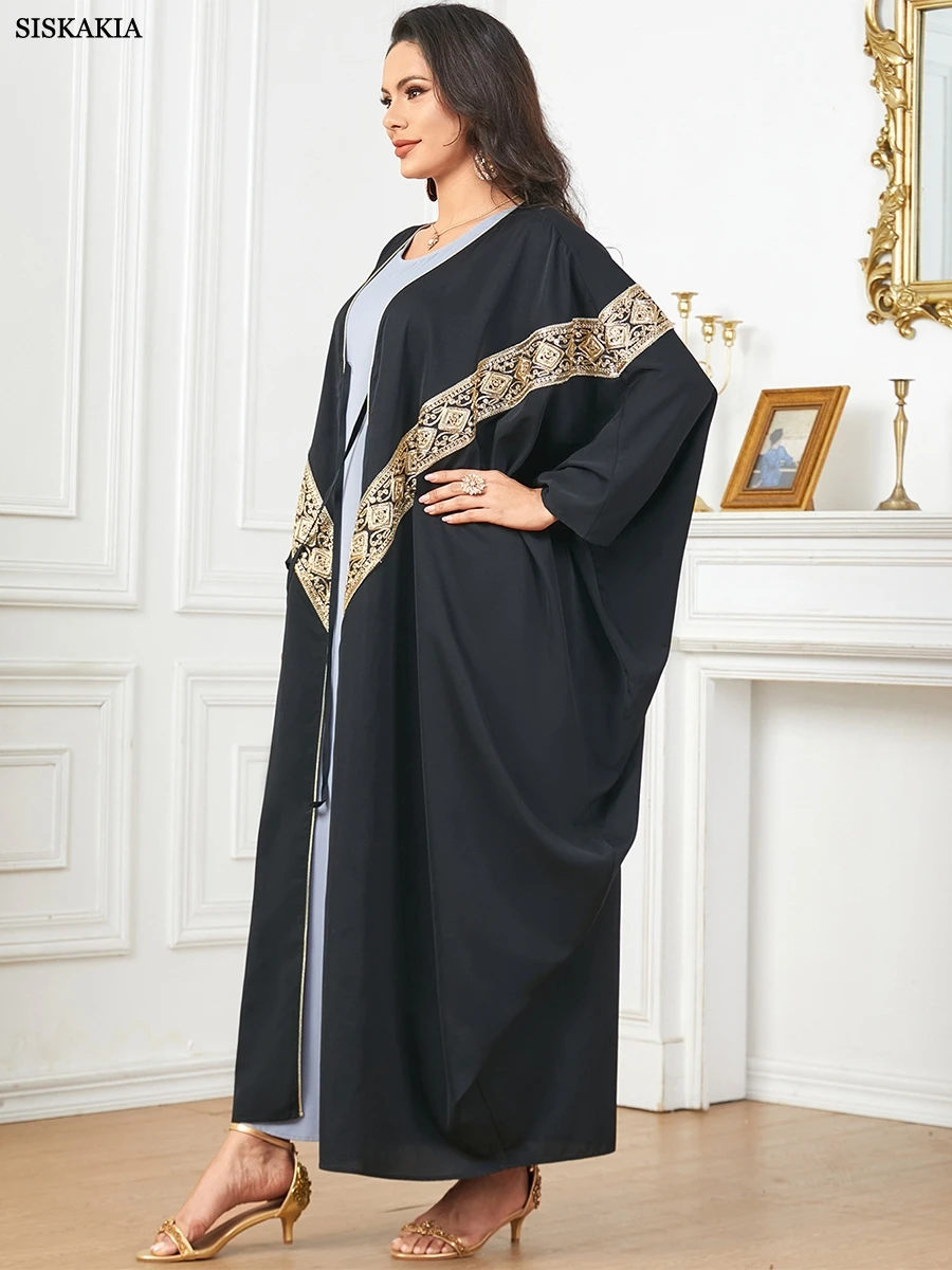 Siskakia Luxury Open Abayas For Muslim Female Moroccan Caftan Woman Batwing Sleeve Fashion Elegant Loose Long Evening Dress