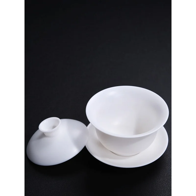 Chunxuan Tang Dehua Vegetarian Roast Handmade White Porcelain Gaiwan White Jade Kung Fu Tea Set Single Tea Making Gaiwan Large