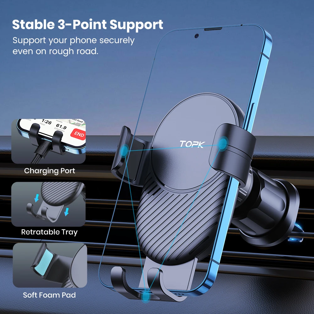 TOPK-Soporte de teléfono móvil para coche, montaje para rejilla de ventilación, tesla, bmw, jeep, toyota, citroen