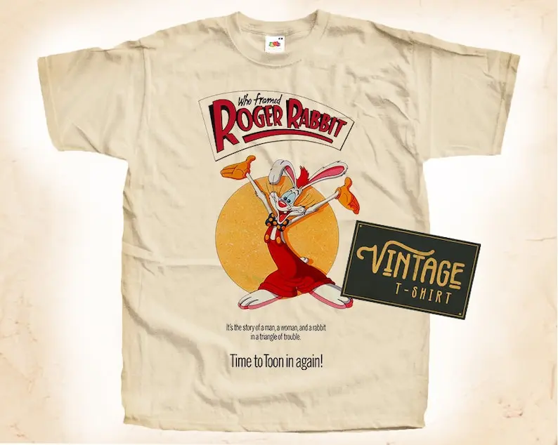 Who Framed Roger Rabbit V1 T shirt Tee Natural Vintage Cotton Movie Poster Beige All Sizes