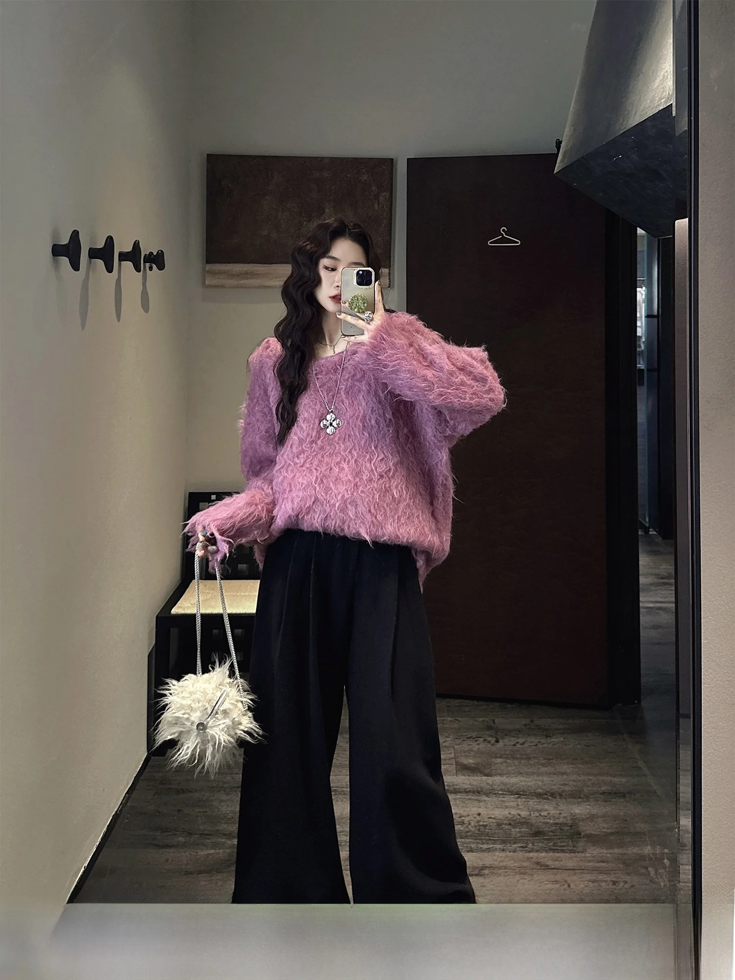 

Sanji Black Flower Mountain And River Thickened Woolen Wide Leg Pants Casual Trousers 2025 New Style Popular Winter Fashion