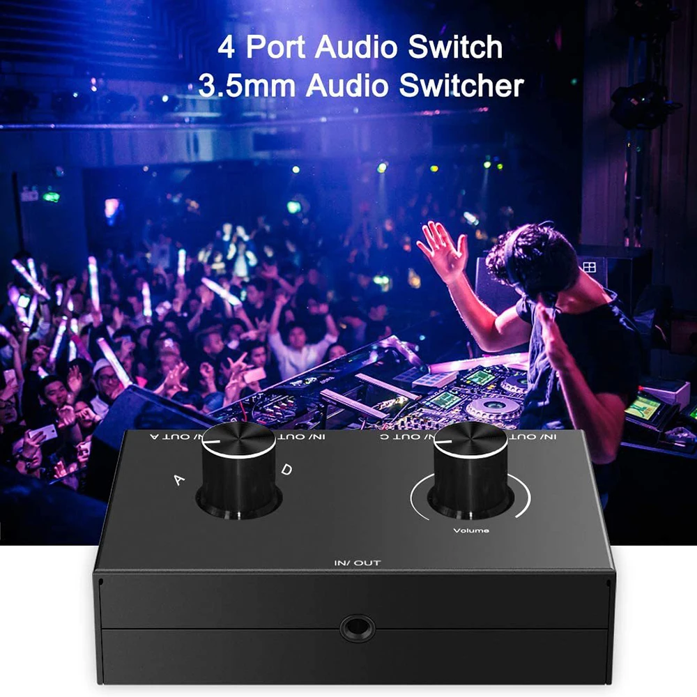 4 Way 3.5mm Jack Audio Switcher Stereo Bi-Directional Audio Switch Splitter Box 4 In 1 Out / 4 In 1 Out with Mute Button