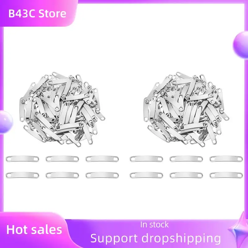 

B14C 200 шт., пустая бирка для штамповки, 34 мм, соединитель из нержавеющей стали, металлический пустой шарм, изогнутая цепочка, подвеска, гравируемая пустая бирка