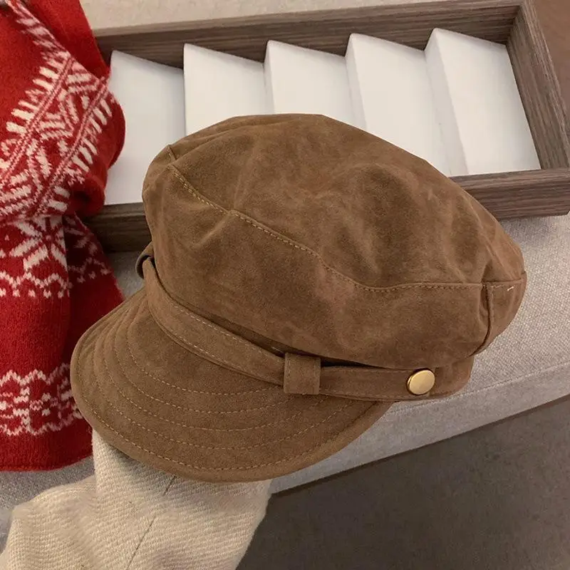 الجلد المدبوغ قبعة قبعة الرجعية النمط البريطاني المثمن تصميم الرسام قبعة للنساء الخريف الشتاء قبعة 55-59 سنتيمتر محيط الرأس #5