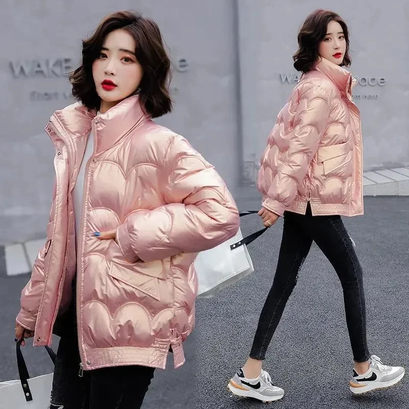 2023 New Winter Parkas Women Jackets Long Sleeve Casual Glossy Thick Warm Puffer Coat Loose Female Jacket Waterproof Outwear