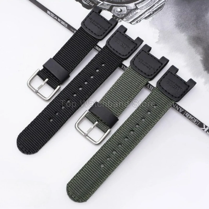 Army-green Nylon Strap for Casio Watchband SGW-100/200 GW-3000B GW-3500B Series Black Bracelet Concave Watch Accessories 12x24mm