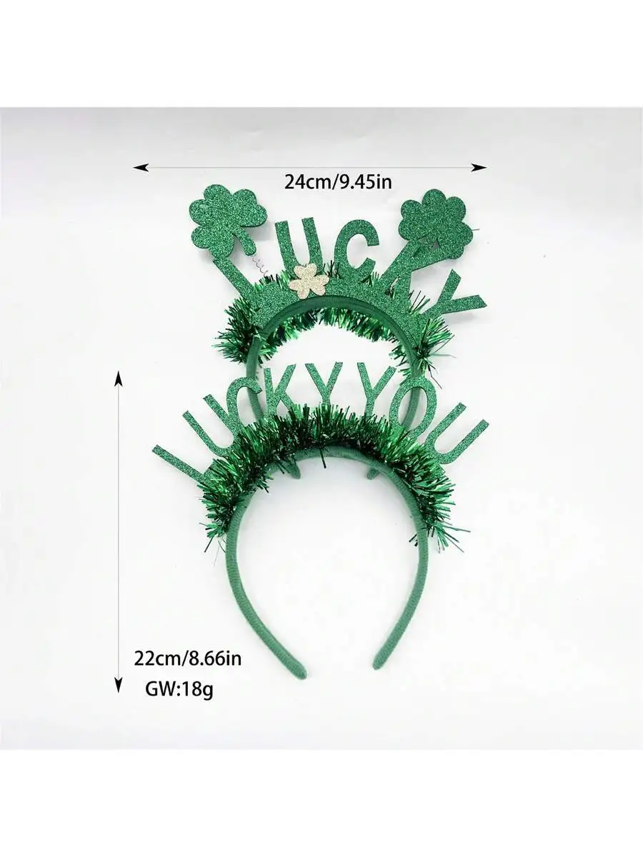 Green Tinsel Headband With Lucky Letters And Shamrocks For St Patricks Day Party