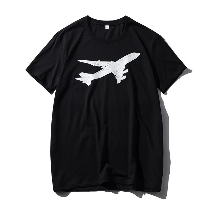 Airliner Pattern Tees Men's Casual Flight Short Sleeve T-shirt Man Summer Solid Color Loose Plus Size 5xl Tops