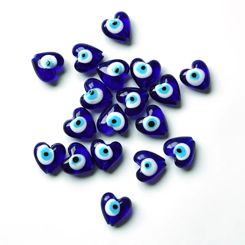 1pcs Straight Hole Double-sided glass Heart accessories Demon Eye Greek Turkish Blue Eye Ornament Accessories Loose Beads