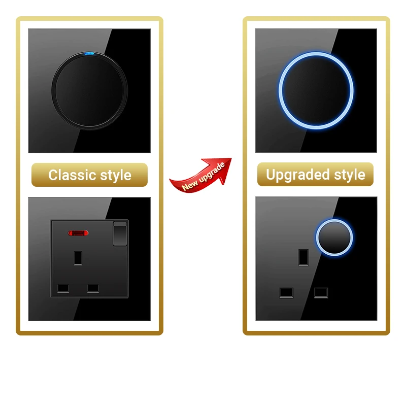 PSSRISE G12 EU UK FR Wall Switch Socket with LED Indicator USB Power Outlet Full Tempered Glass Panel Light Switch USB Socket