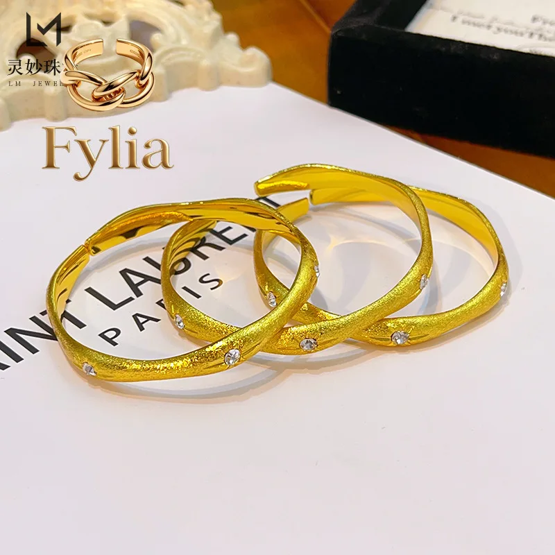 Fylia Jewelry   9999 24K real gold brushed star zircon bracelet with adjustable opening  exquisite elegant high-end feeling gift
